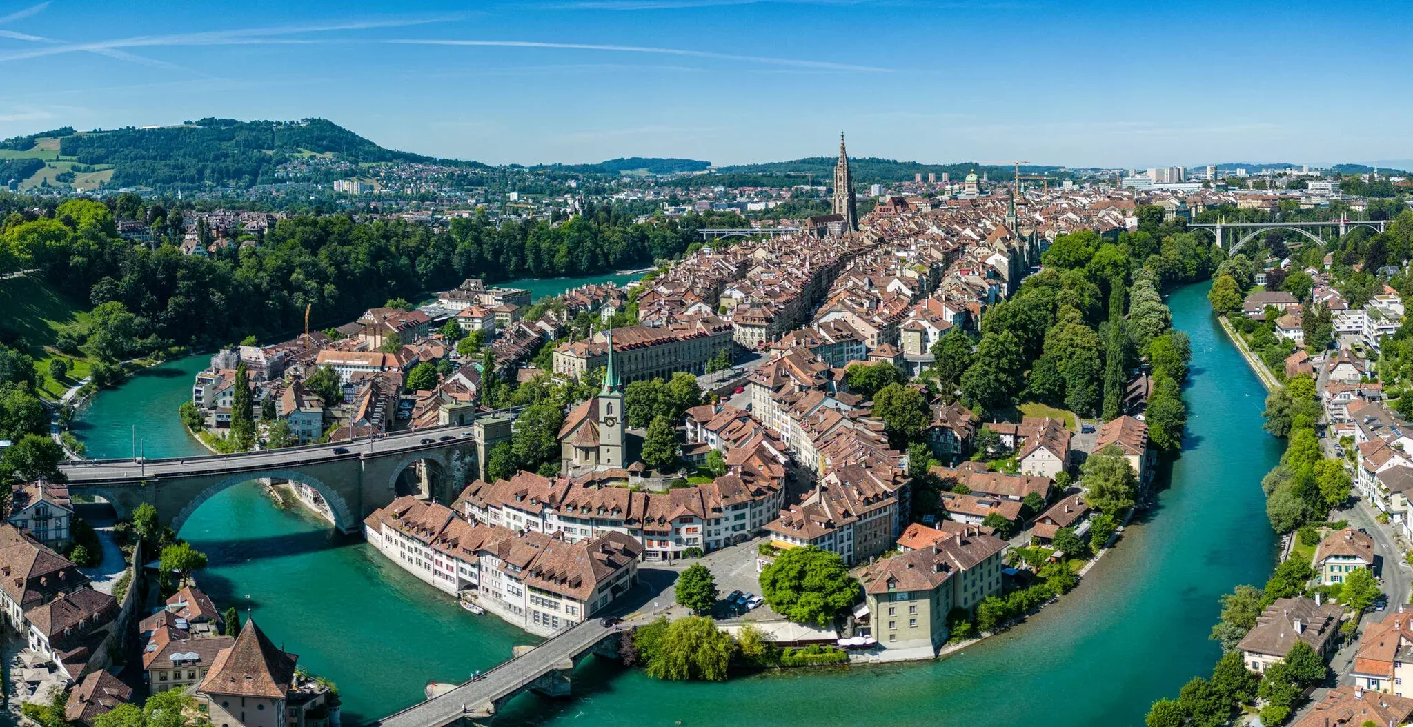 City of Bern in Switzerland from above the capital city aerial view
