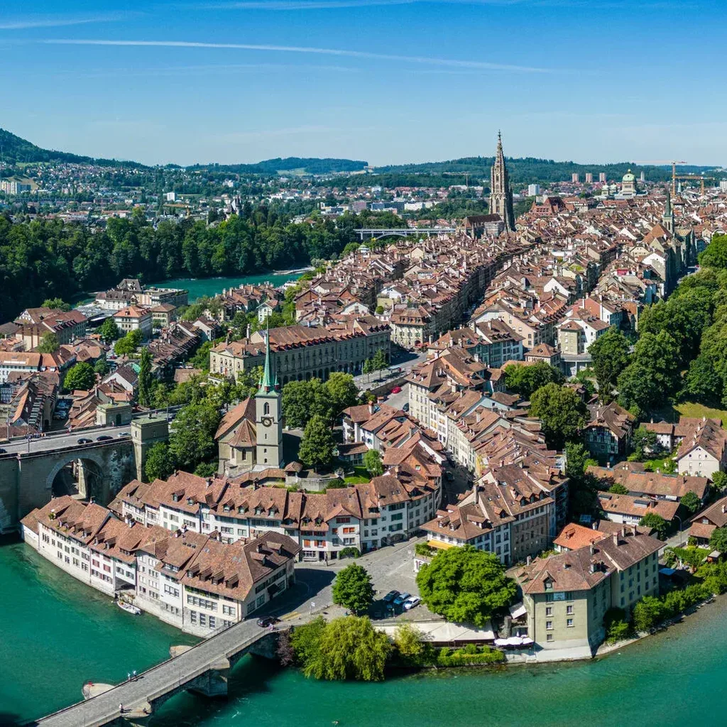City of Bern in Switzerland from above the capital city aerial view